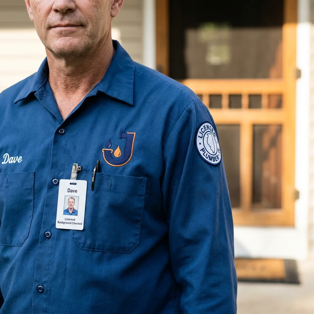 Licensed plumber showing ID badge in Shelter Island Heights, NY