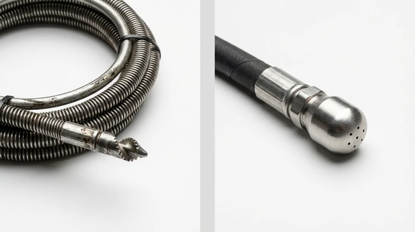 Drain snake cable and hydro jetting nozzle used for drain cleaning in Shelter Island Heights, NY