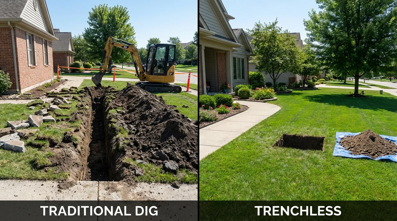 Trenchless sewer repair with minimal yard damage versus traditional excavation in Shelter Island Heights, NY
